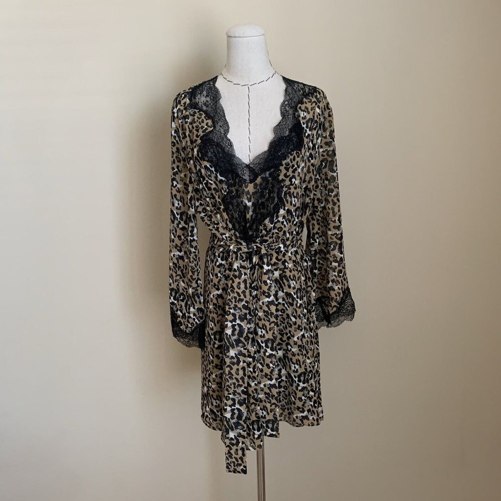 80s Lejaby Paris Saks Fifth Ave Leopard Slip Chemise Chiffon Robe Peignoir